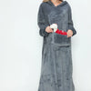 Double Take Full Size Pocketed Hooded Midi Lounge Dress - Dark Gray
