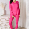 Basic Bae Full Size V-Neck Soft Rayon Long Sleeve Top and Pants Lounge Set - Hot Pink