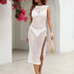 Cutout Openwork Round Neck Sleeveless Cover-Up - Farnelli