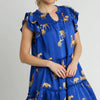 Umgee Full Size Cheetah Print Notched Ruffle Layered Cap Sleeve Mini Dress Plus Size - Royal Blue