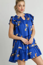 Umgee Full Size Cheetah Print Notched Ruffle Layered Cap Sleeve Mini Dress Plus Size - Farnelli
