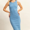 HYFVE Ribbed Round Neck Sleeveless Knit Midi Dress - Sky Blue