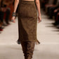 Studded Suede Fringe Midi Skirt - Farnelli