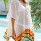 Slit Openwork V-Neck Half Sleeve Cover-Up - Farnelli