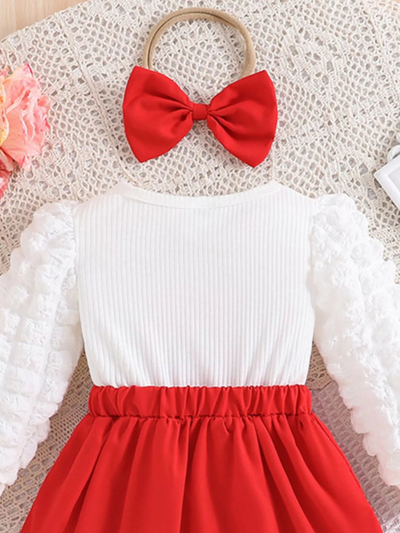 Children's Heart Bowknot Decor Dress with Headband - Farnelli