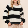 Mittoshop Striped Snap Shoulder Long Sleeve T-Shirt - Black/Ivory