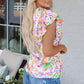 Savanna Ruffled Short Sleeve Notched Neck Blouse - Farnelli