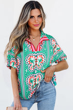 Kamiyah Boho Abstract Striped Collared V Neck Blouse - Farnelli