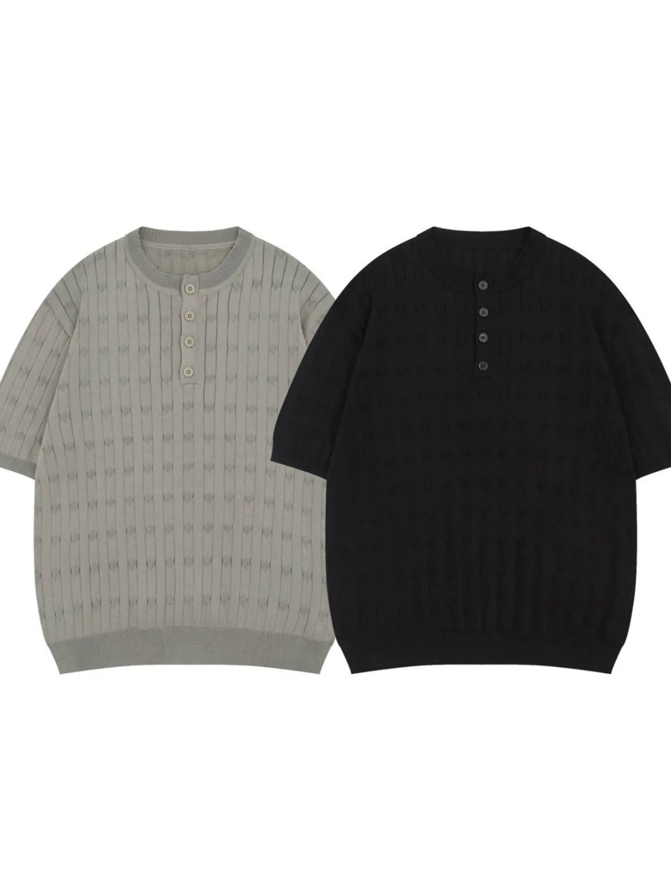 Men's Casual Knit Button Henley T-Shirt with Textured Pattern - Farnelli