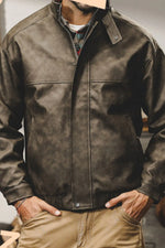 Men's Plus Size Zip Up Stand Collar Biker Jacket - Farnelli