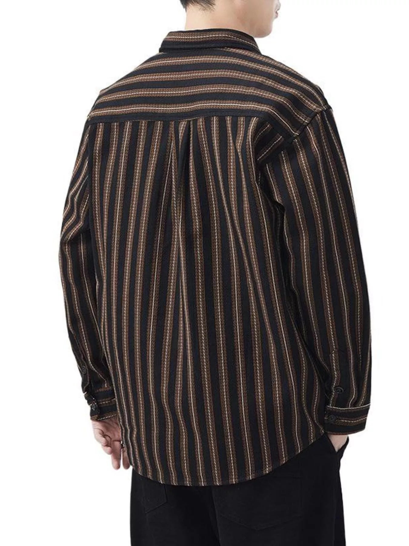 Men's Plus Size Striped Button Up Long Sleeve Shirt - Farnelli