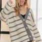 ADORA Horizontally Striped Button Up Cardigan - Farnelli