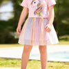 Children's Unicorn Rainbow Tulle Dress Set - Blush Pink