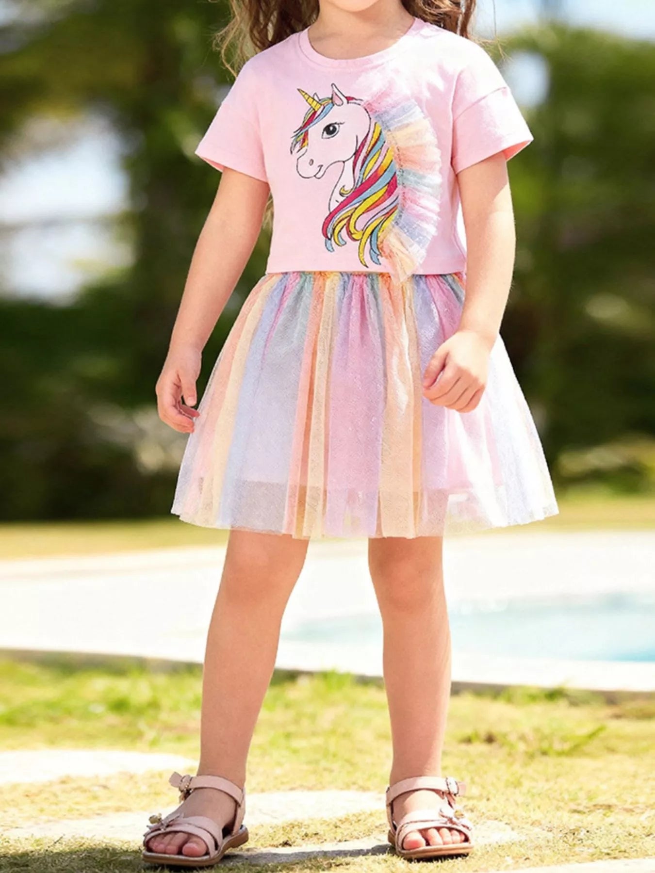 Children's Unicorn Rainbow Tulle Dress Set - Farnelli