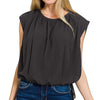 Zenana Woven Drawstring Tie Side Sleeveless Top - BLACK