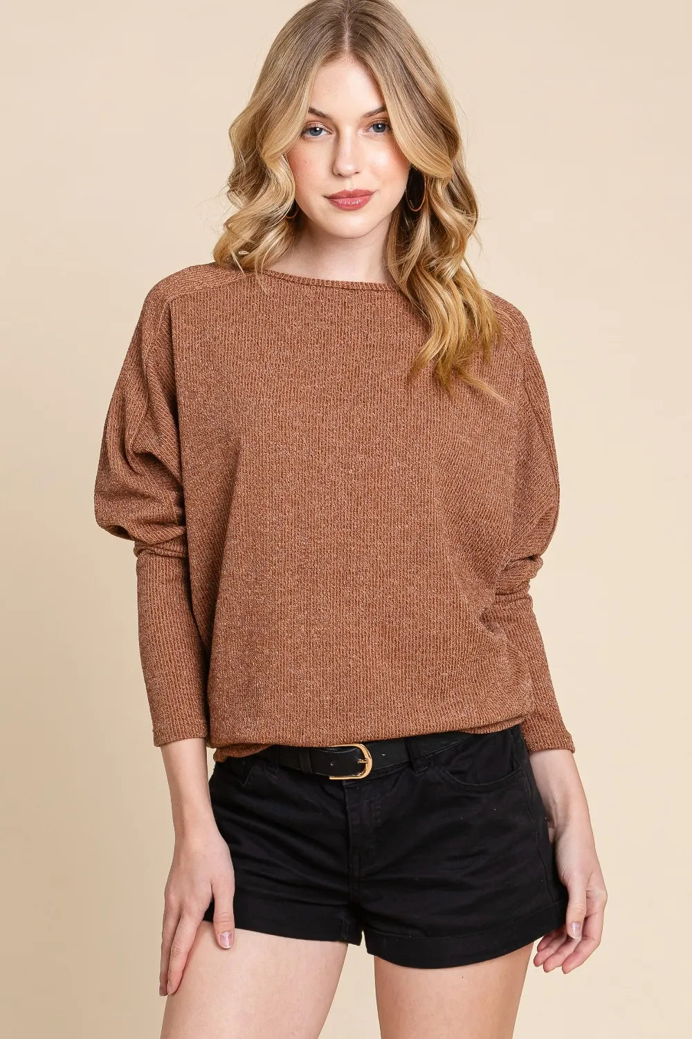 BOMBOM Drop Shoulder Long Sleeve Knit Top - Farnelli