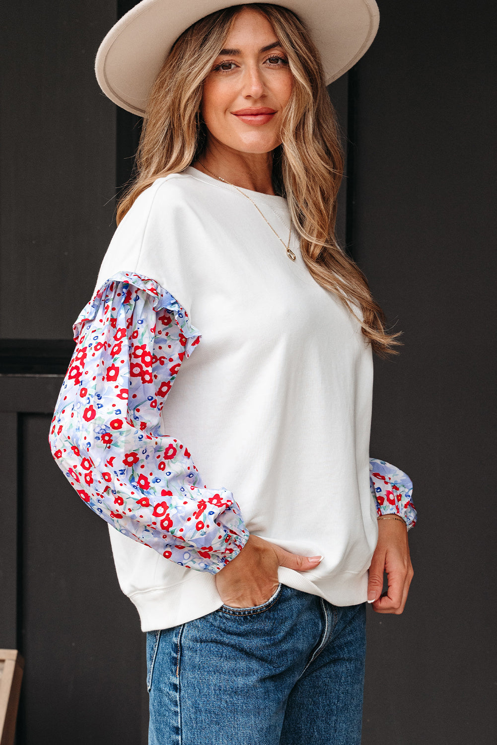 Isabel Floral Ruffled Balloon Sleeve Loose Blouse - Farnelli