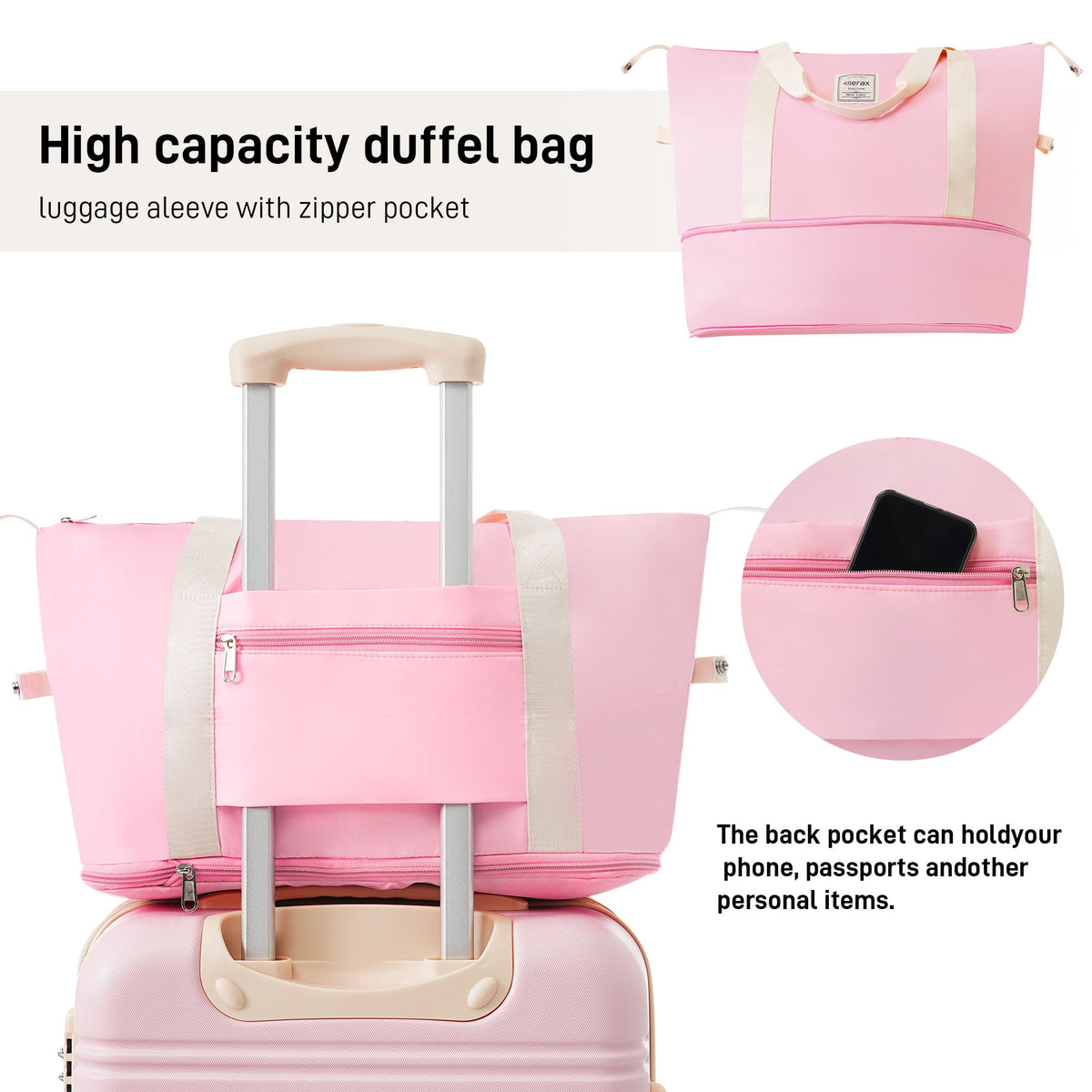 HouseOfZazla hardshell luggage set with spinner wheels and TSA lock in black, white, or pink