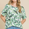 BOMBOM Lightweight Printed Round Neck Short Sleeve T-Shirt - Light Green