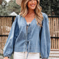 Oakley Tied Front Long Puff Sleeve Denim Top - Farnelli
