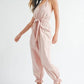 MABLE Washed Fabric Spaghetti Strap Waist Belted Jumpsuit - Farnelli