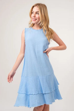 And The Why Washed Fringe Detail Tiered Dress - Farnelli