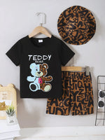 Children's Teddy Bear Round Neck Top and Pants Set - Farnelli