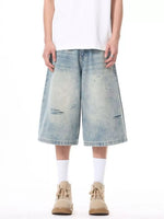 Men's Plus Size Distressed Washed Demin Shorts - Farnelli