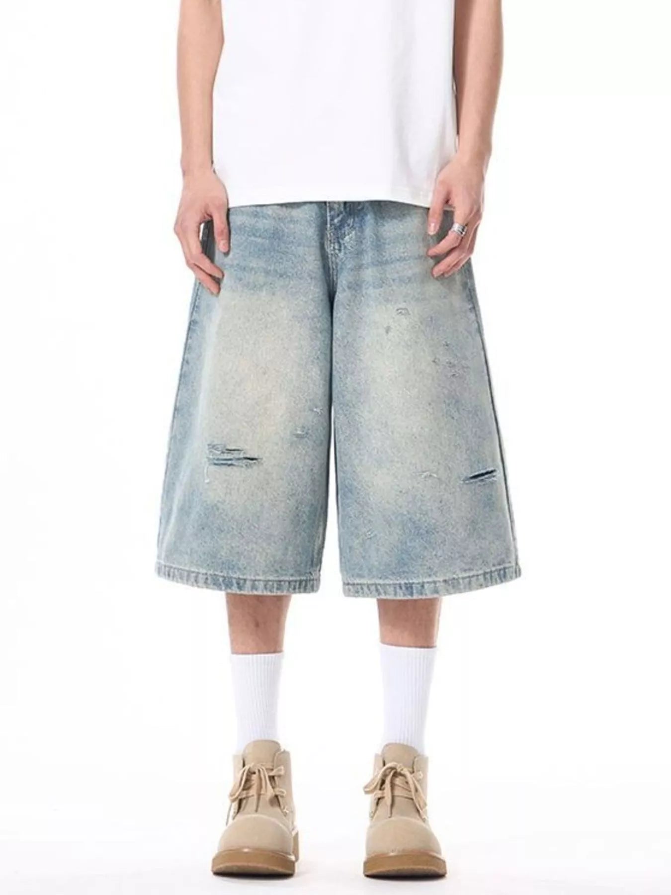 Men's Plus Size Distressed Washed Demin Shorts - Farnelli