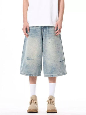 Men's Plus Size Distressed Washed Demin Shorts - Farnelli