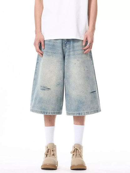 Men's Plus Size Distressed Washed Demin Shorts - Farnelli