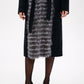 Genuine Silver Fox Virgin Wool Wrap Coat in Black