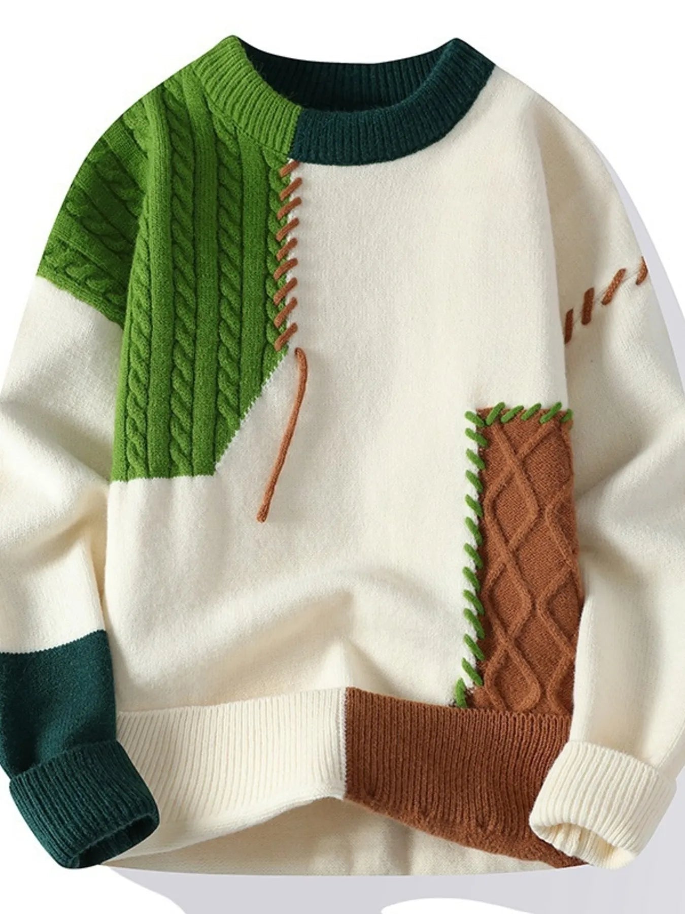 Men's Plus Size Color Block Cable Knit Sweater - Farnelli