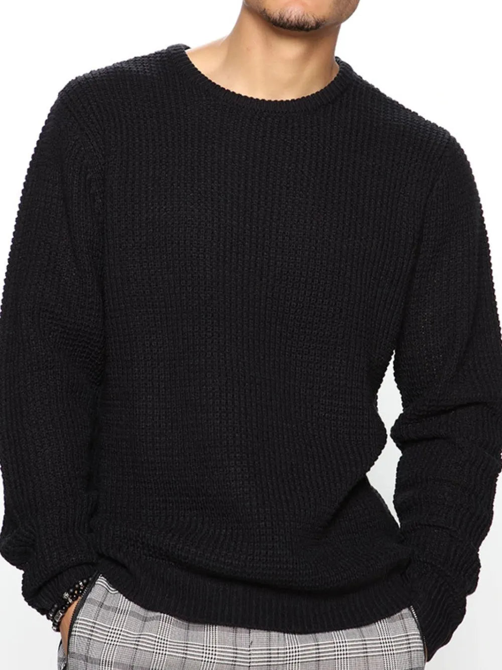 Men's Full Size Round Neck Long Sleeve Sweater Plus Size - Farnelli
