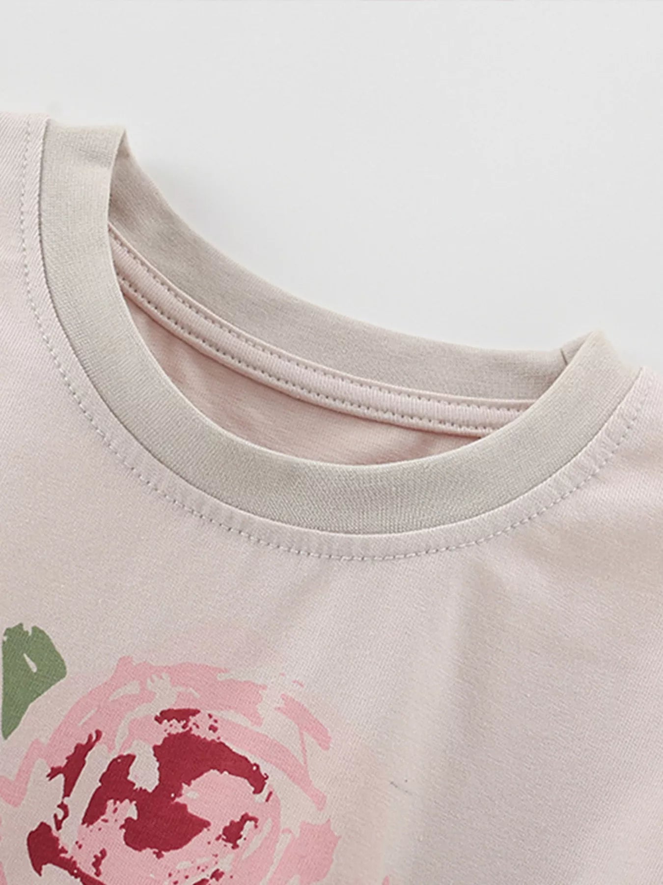 Children's Flower Round Neck Tee and Shorts Set - Farnelli
