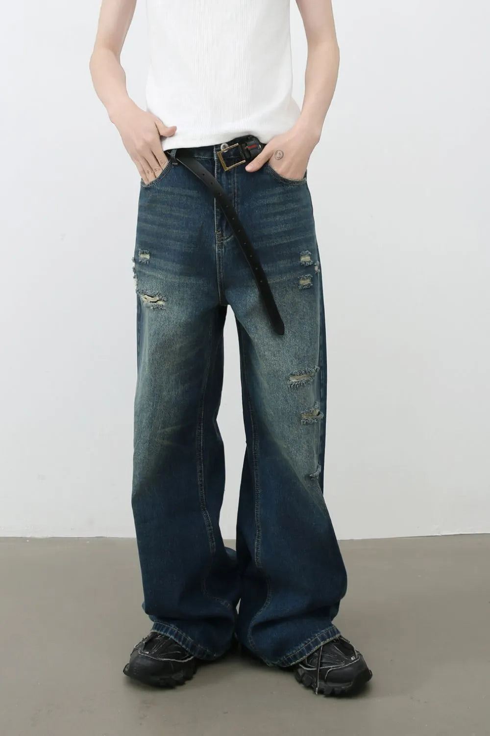 Men's Distressed Wide Leg Jeans - Farnelli
