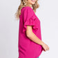 GeeGee V-Neck Ruffle Trim Short Sleeve Blouse - Farnelli