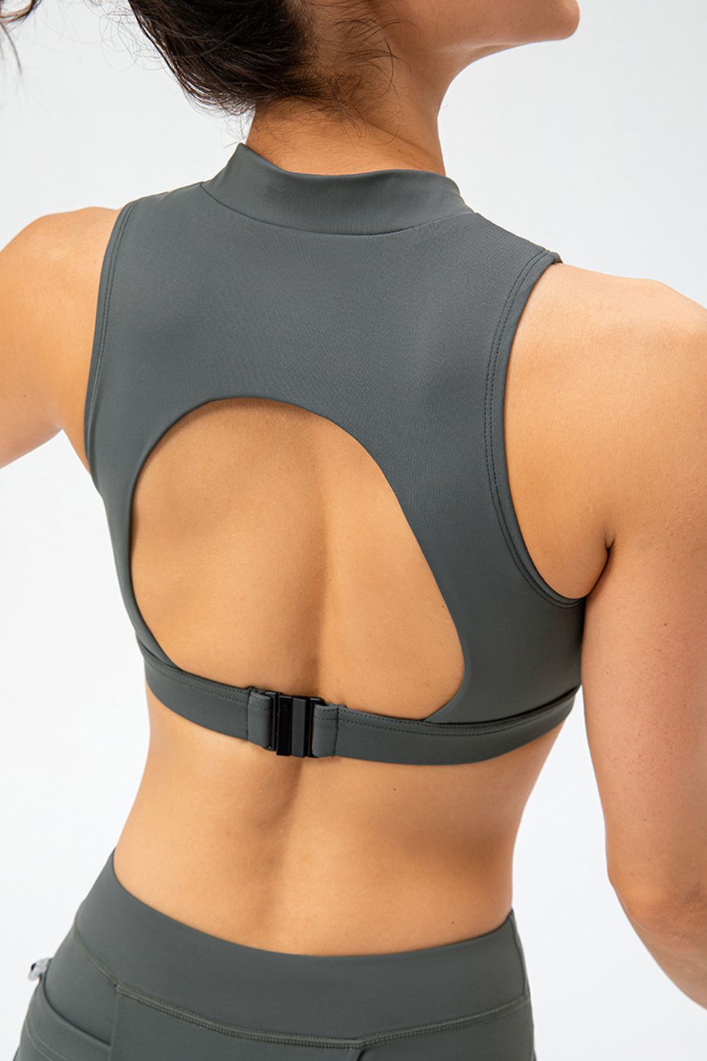 Full Size Cropped Cutout Back Zipper Front Active Tank Top - Farnelli