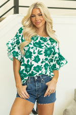 Mavis Floral Ruffled Short Sleeve Loose Blouse - Farnelli