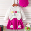 Children's Floral Applique Ribbed Knit Top & Pleated Skirt Set with Hat - Hot Pink
