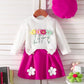 Children's Floral Applique Ribbed Knit Top & Pleated Skirt Set with Hat - Farnelli