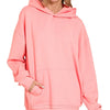 Zenana Oversized Scuba Hoodie with Kangaroo Pocket - DK PINK
