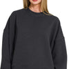 Zenana Ribbed Balloon Sleeve Sweatshirt - BLACK