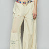 POL Raw Hem Star Patch Wide leg Pants - Cream