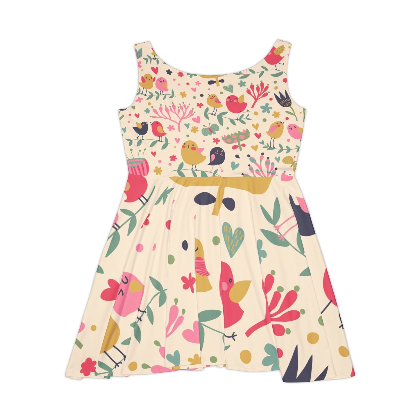 Floral Bird Print Women's Skater Dress | Spring Fashion, Summer Outfit, Casual Wear, Birthday Gift, Garden Party Dress