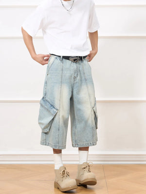 Men's Vintage Wash Wide-Leg Capris Jeans - Farnelli