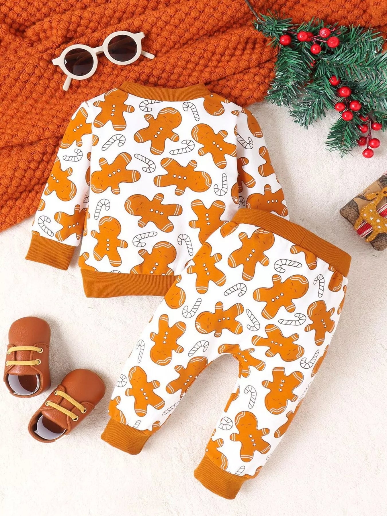 Children's Gingerbread Man Print Long Sleeve Outfit Set - Farnelli