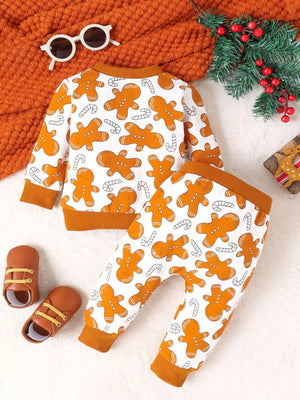 Children's Gingerbread Man Print Long Sleeve Outfit Set - Farnelli