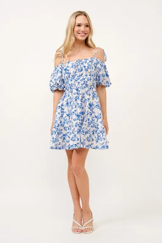 And The Why Off Shoulder Bubble Sleeve Dress - Farnelli