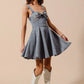 SO ME Mineral Washed Bow Ribbon Denim Flare Dress - Farnelli